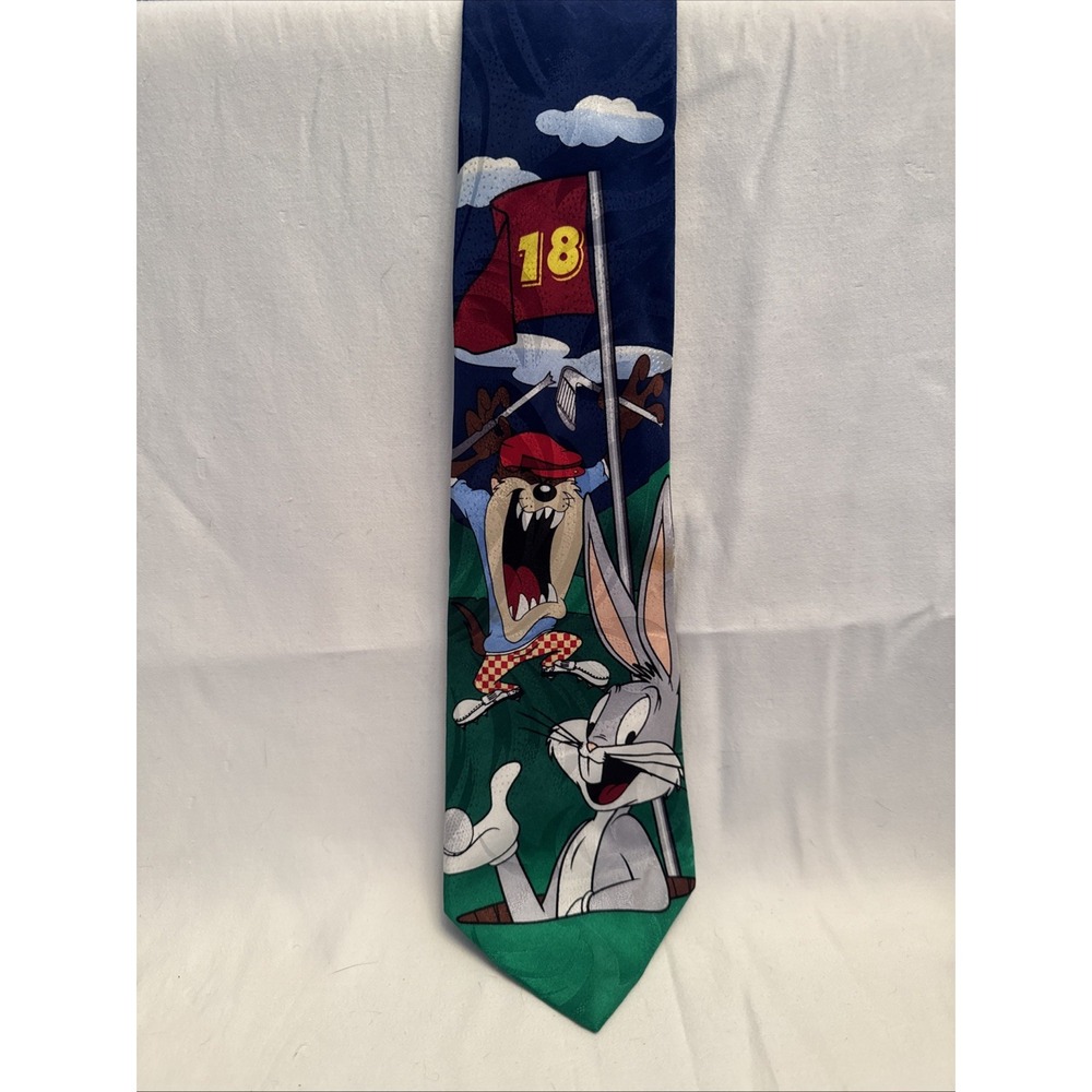 Vintage‎ 90's Looney Tunes Taz Bugs Bunny Golf Necktie 100 Silk Preowned